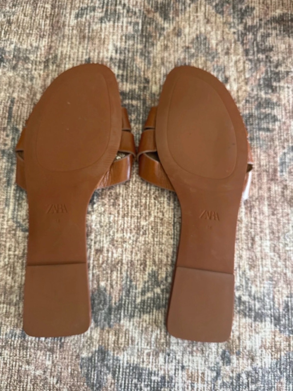 Two Zara Tan Brown Leather Slide Mules - Picture 6 of 6